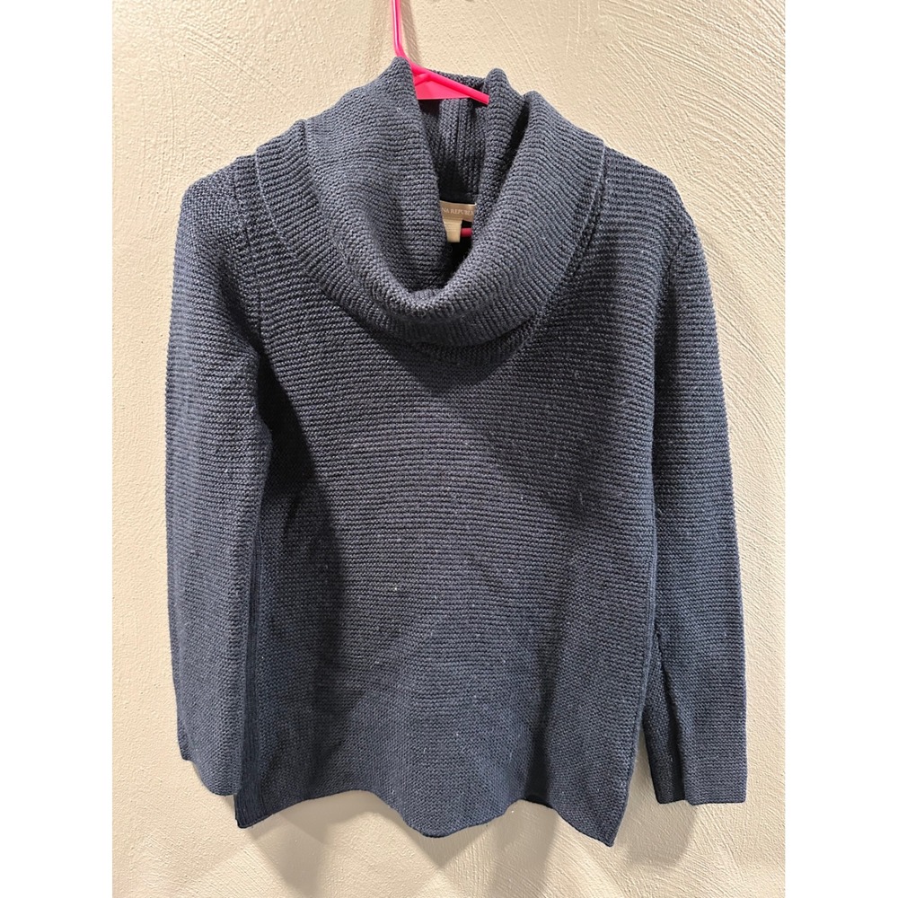 Banana Republic Womens Navy Blue Wool Blend Cowl Neck Garter Knit Sweater Large